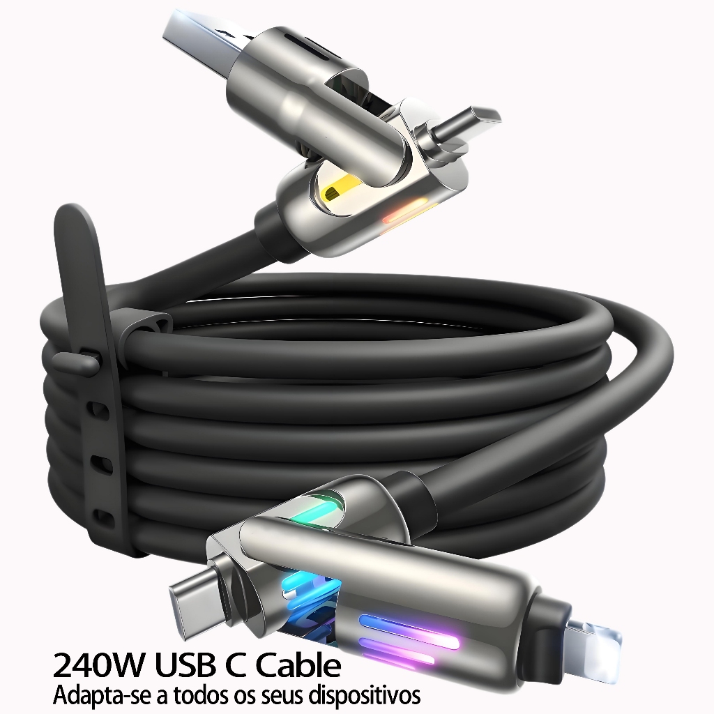 Carregador 240W  Cabo USB-C 4 em 1: Carga Ágil, S