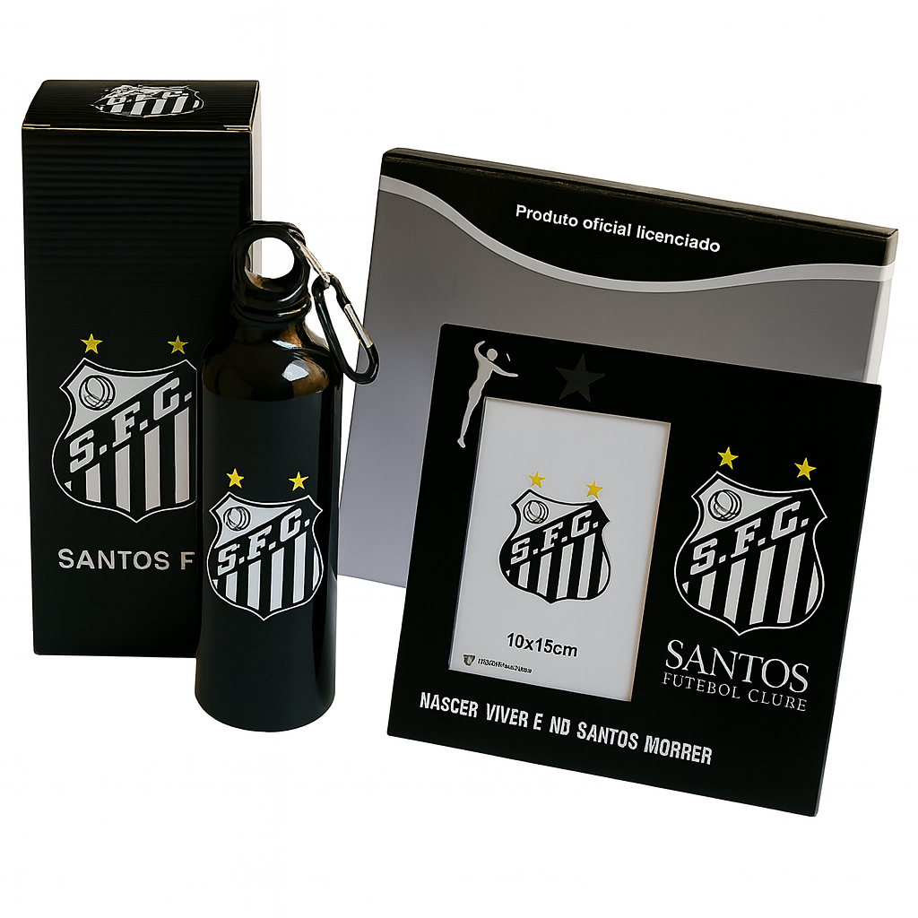 KIT PRESENTE SANTOS F.C GARRAFA ALUMINIO E PORTA R