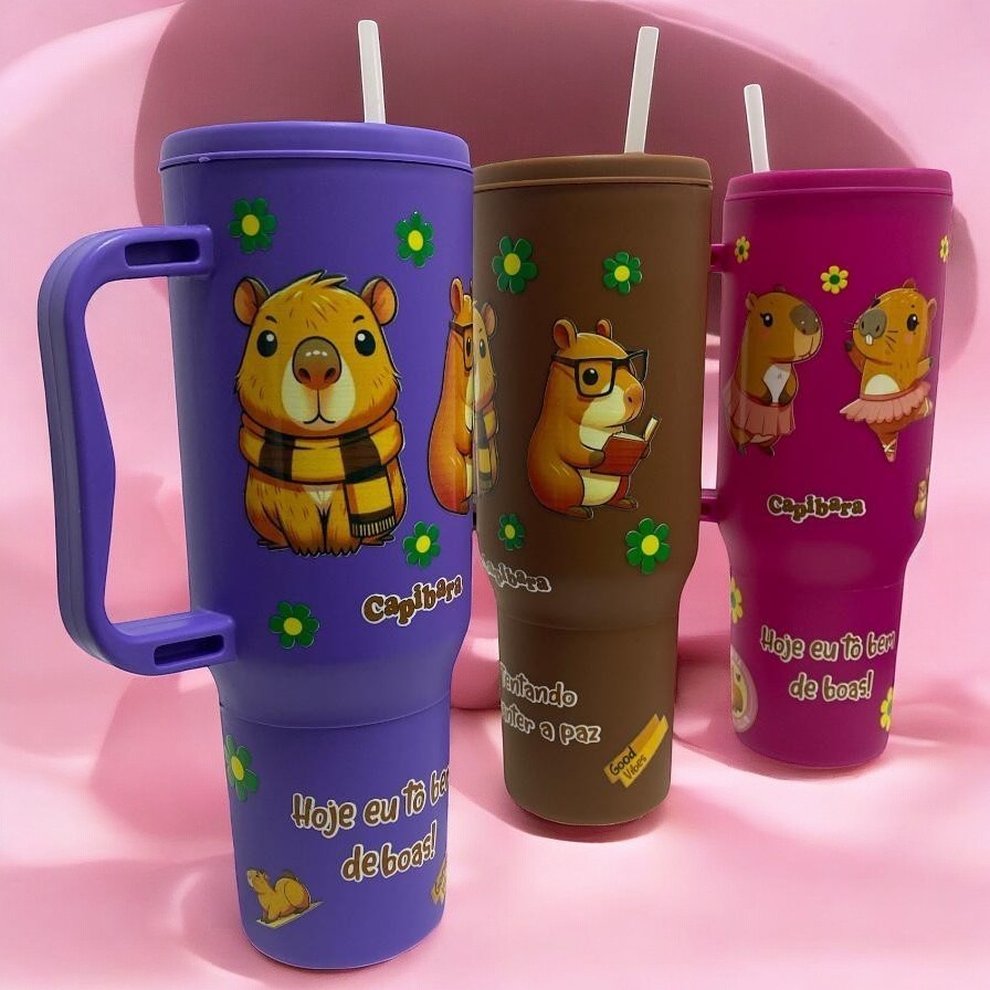 Copo com Canudo Personalizado da Capivara 1200ml E