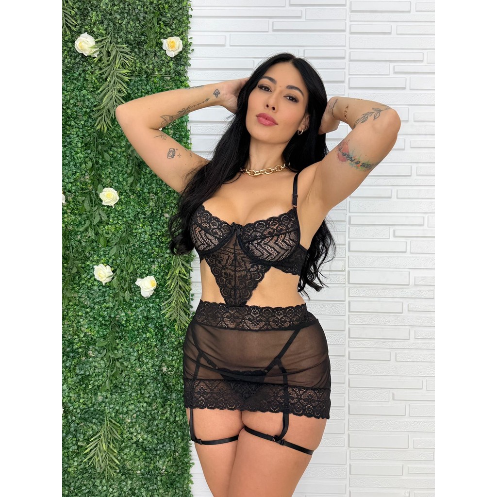 Conjunto Camisola + Calcinha em tule SEDUÇÃO