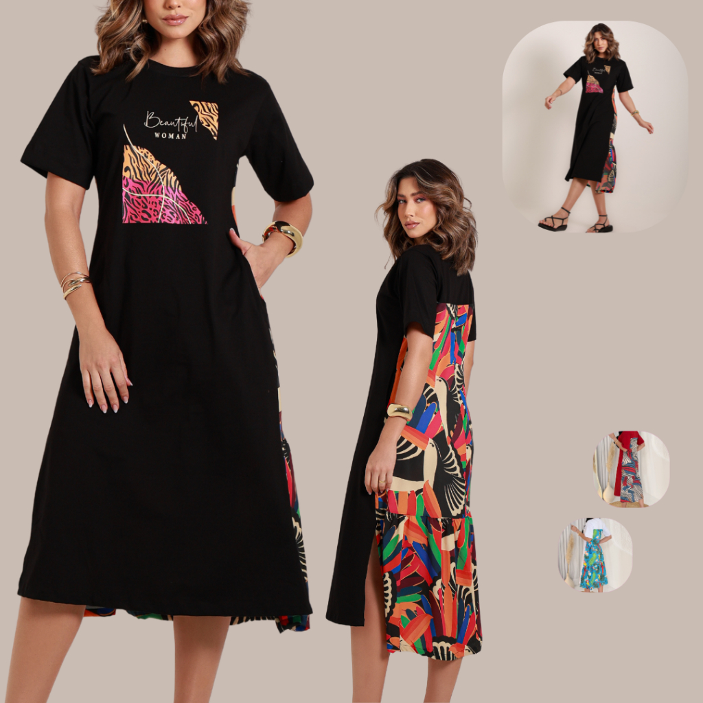 Vestido Feminino Costa Estampada100% Algodão Conf