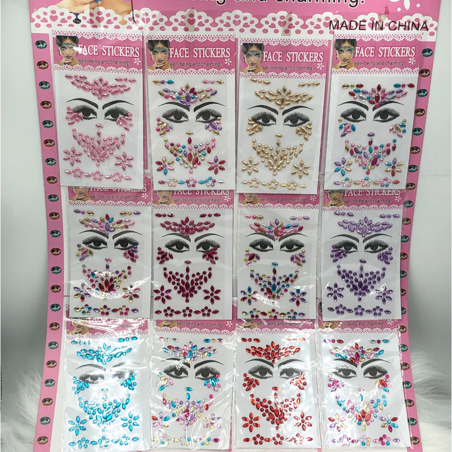 KIT 12 PCS Adesivo Facial de Strass para Carnaval 