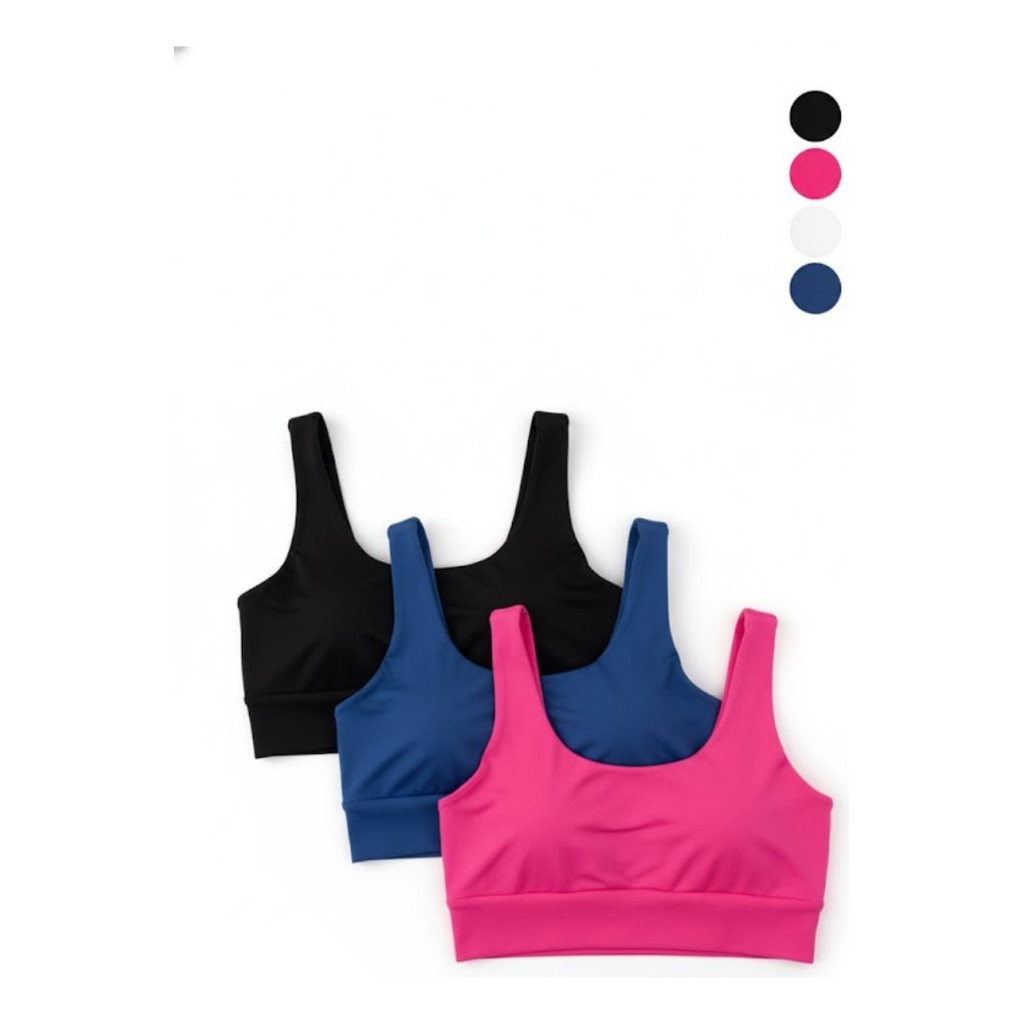 Kit 3 Tops Cropped Fitness Sem Bojo Cós Largo Tre
