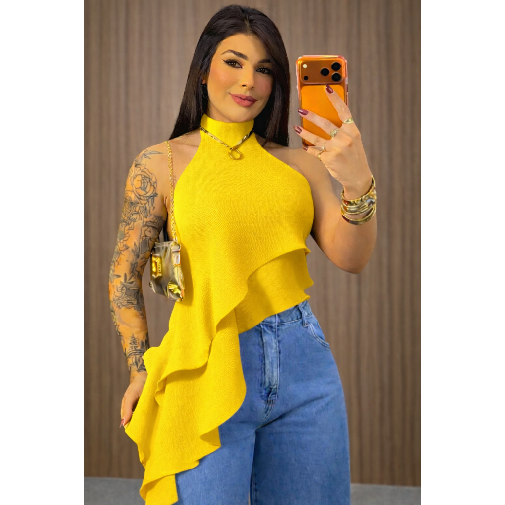 Blusa Regata Feminina Gola Alta Estilosa Elegante 