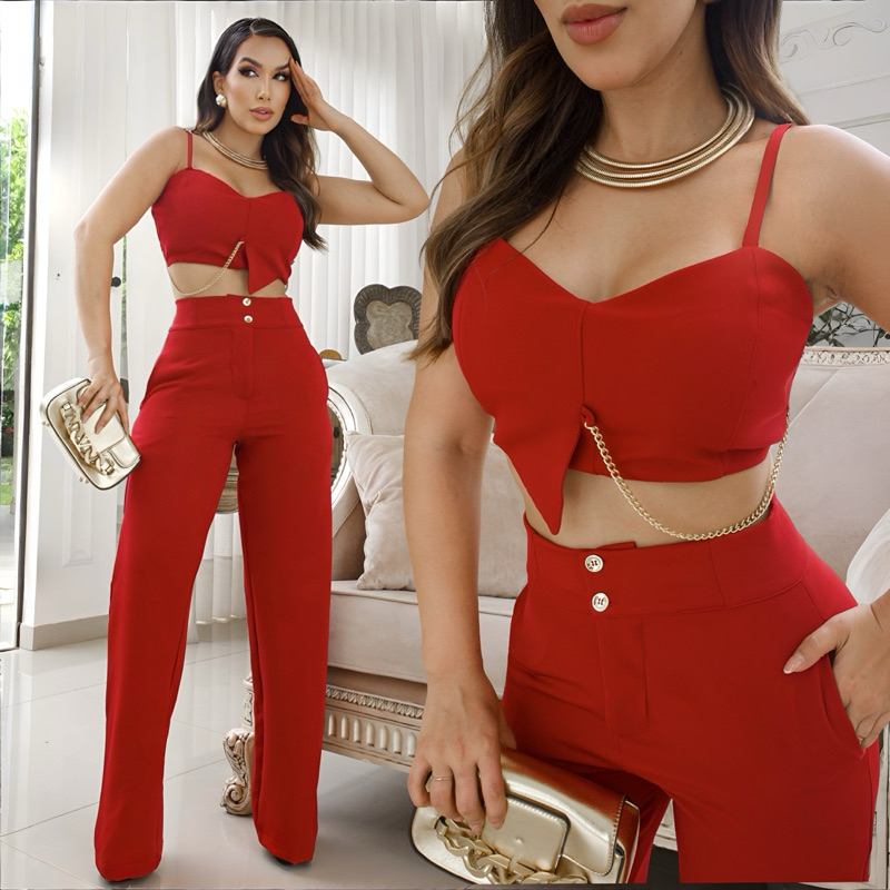 Conjunto Alfaiataria feminino corrente festa Natal