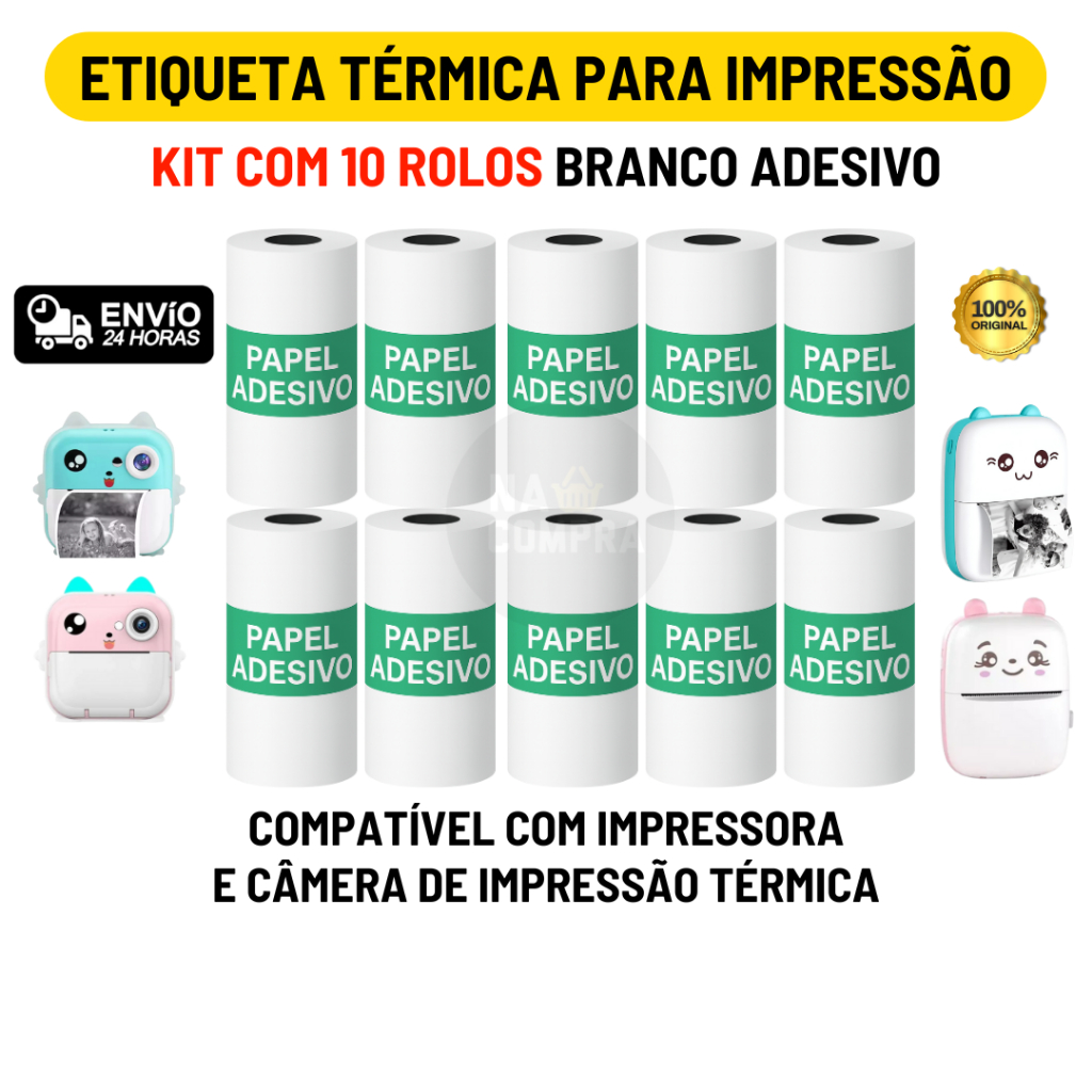 Kit 10 Rolo Etiqueta Térmica Adesiva Branco 57mm 