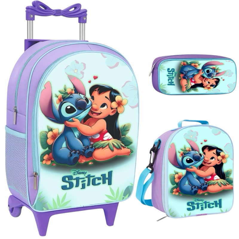 Kit escolar Mochila Infantil Rodinha Feminina Lilo