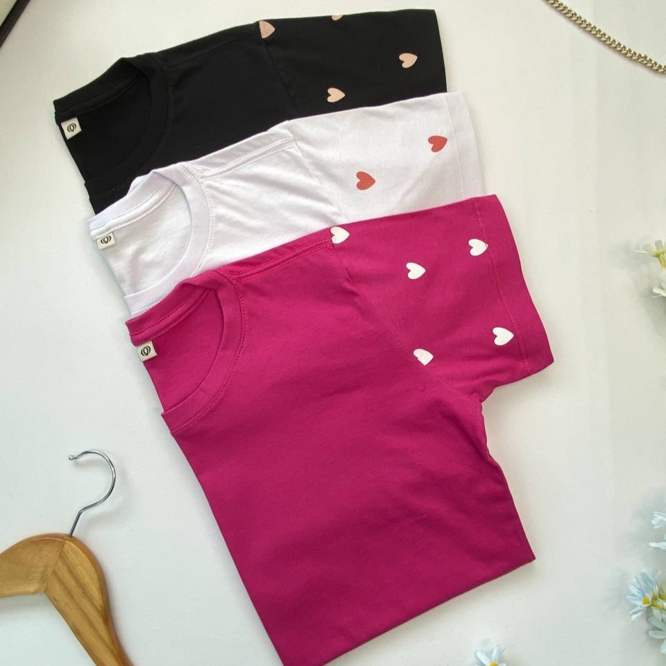 Blusa T shirt Feminina Plus Size Algodão Coraçõ