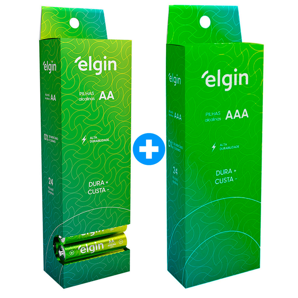 48 Pilhas Elgin Alcalina AA Comum ou AAA Palito 2 