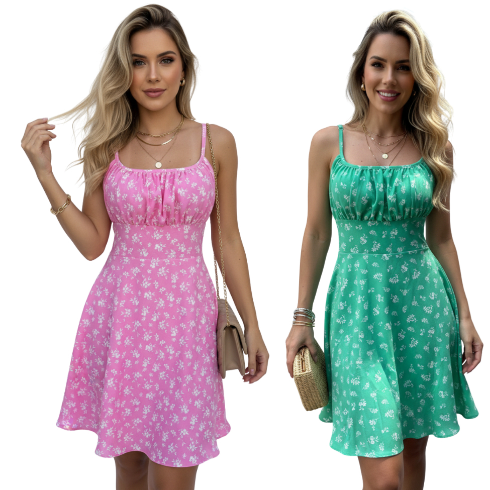 VESTIDO FEMENINO CASUAL ESTAMPA FLORAL LASTEX NA C