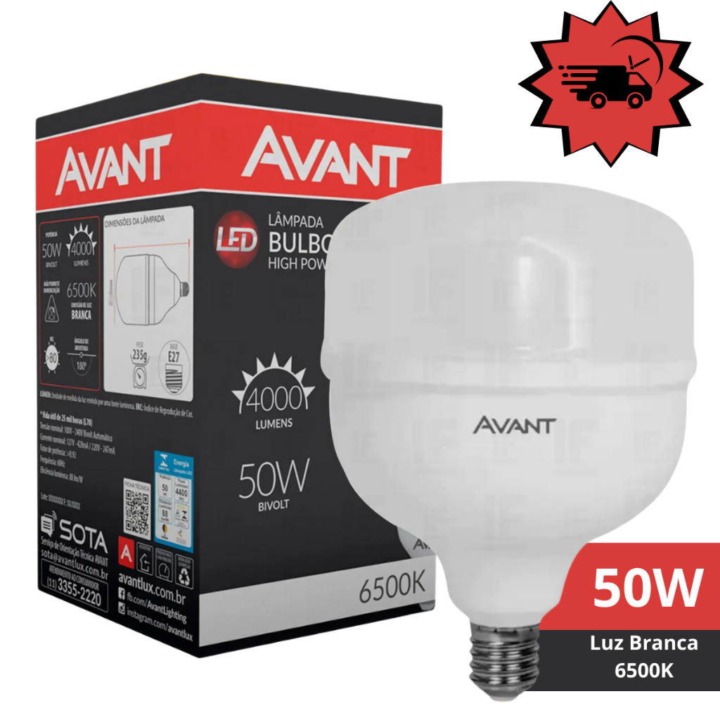Lâmpada Led 50w Bulbo Alta Potência E27 Branco F