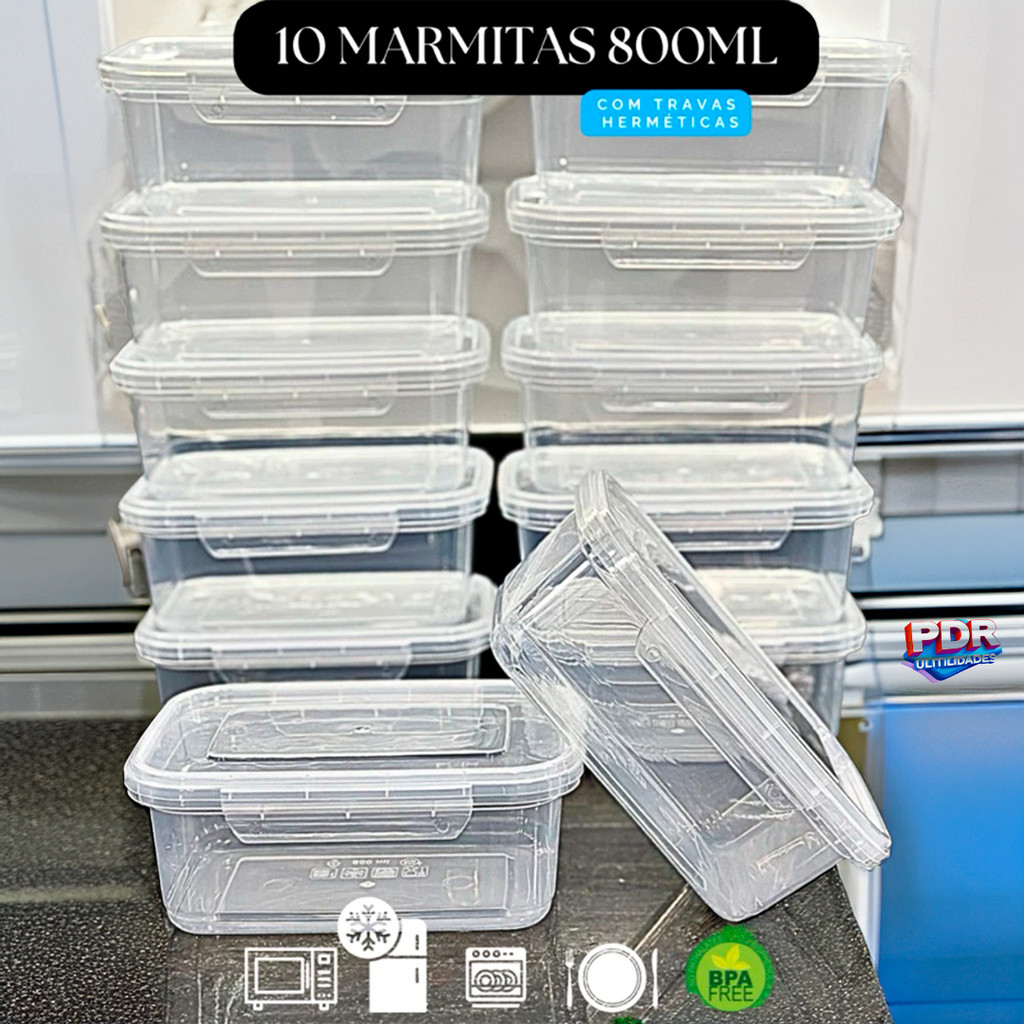 KIT Conjunto 10 Marmita Potes 800ml com Travas Lat