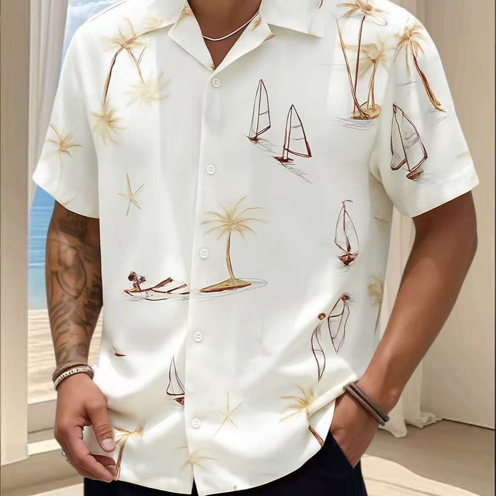 Floral Camisa Havaiana Praia Verão Masculino Mang