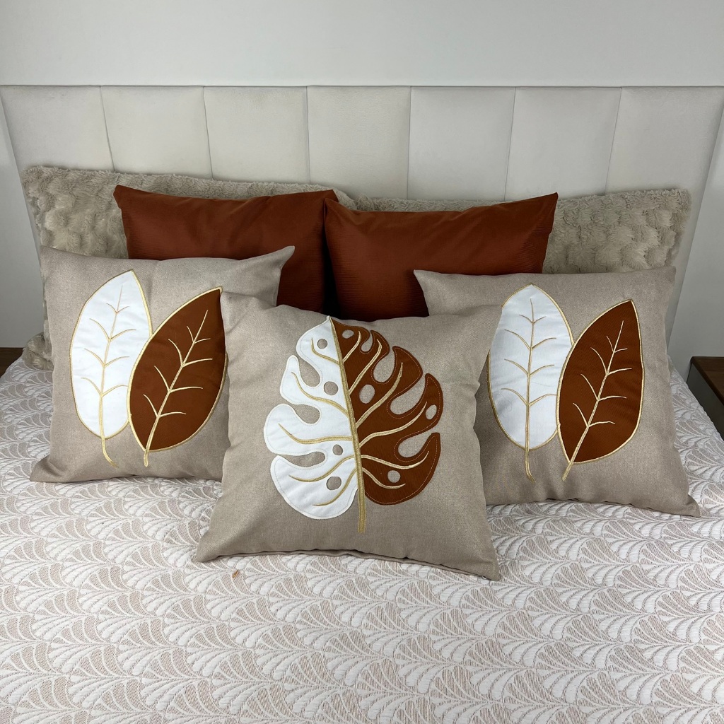 KIT 5 CAPAS DE ALMOFADAS BORDADAS  TECIDO LINHO &#