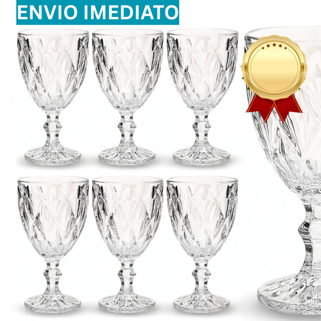 Jogo Taça Diamante Copo Vidro Transparente Bico D