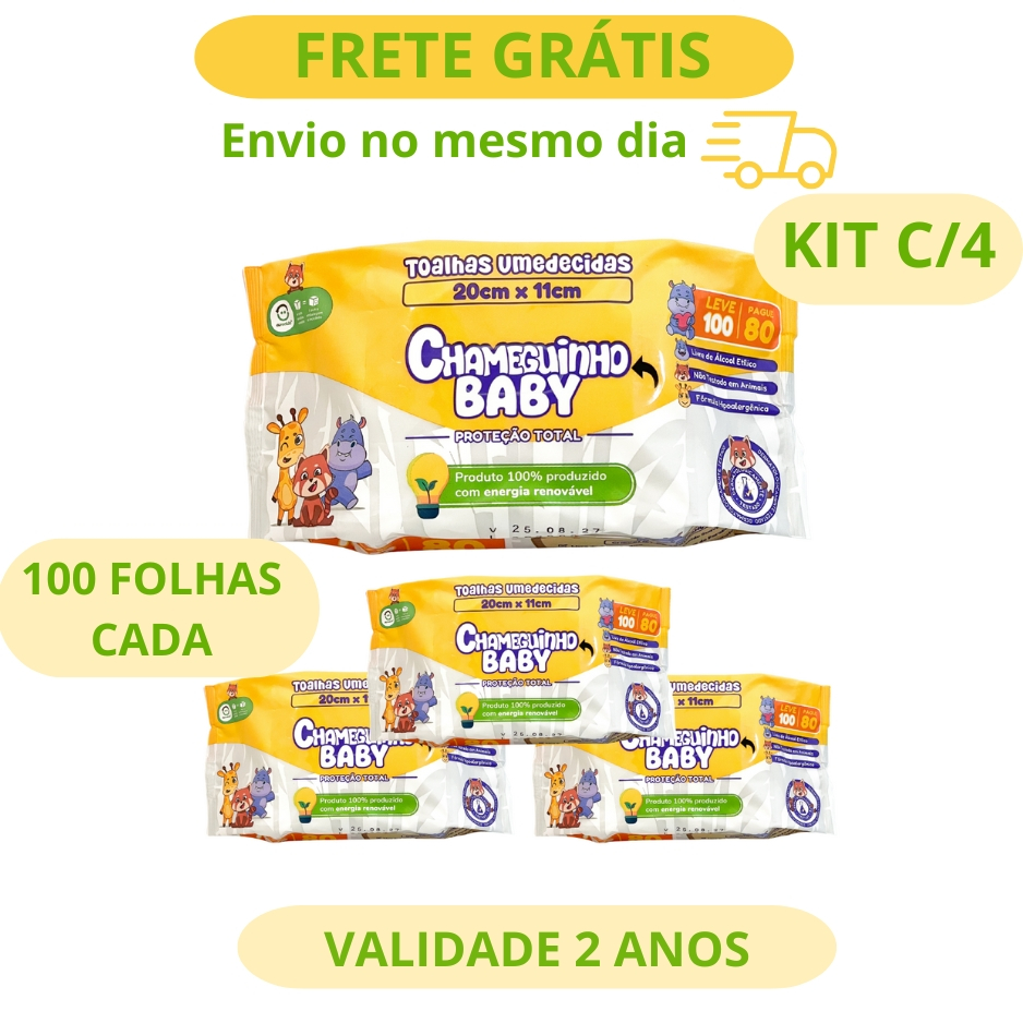 KIT 4 LENÇOS UMEDECIDOS CHAMEGUINHO BABY LANÇAME
