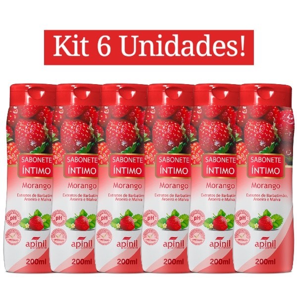 KIT 6 UNIDADES SABONETE ÍNTIMO MORANGO 200mL APIN
