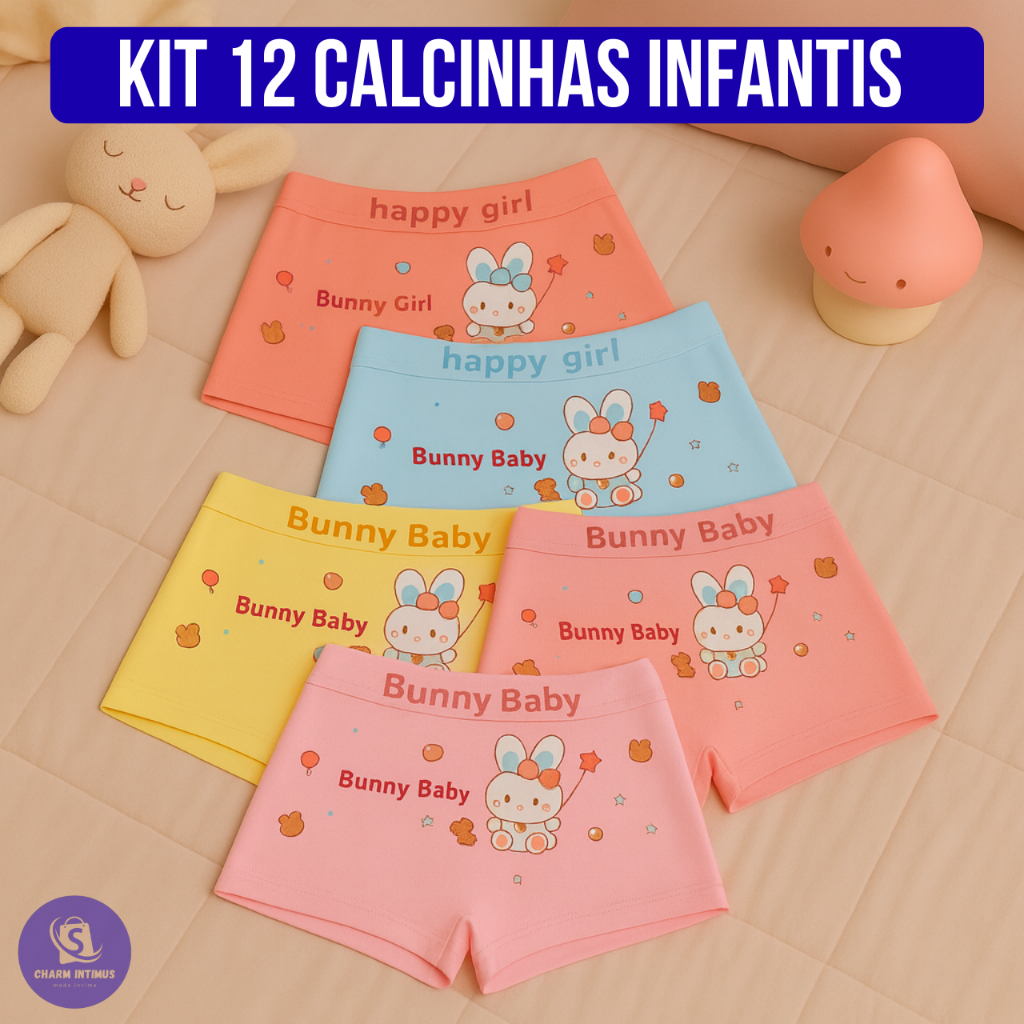 Kit Até 12 Calcinhas Boxer Infantil Estampada Res