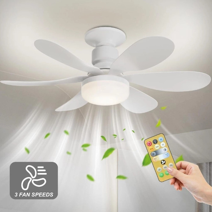 Ventilador De Teto Com Lâmpada LED E27 Integrada 