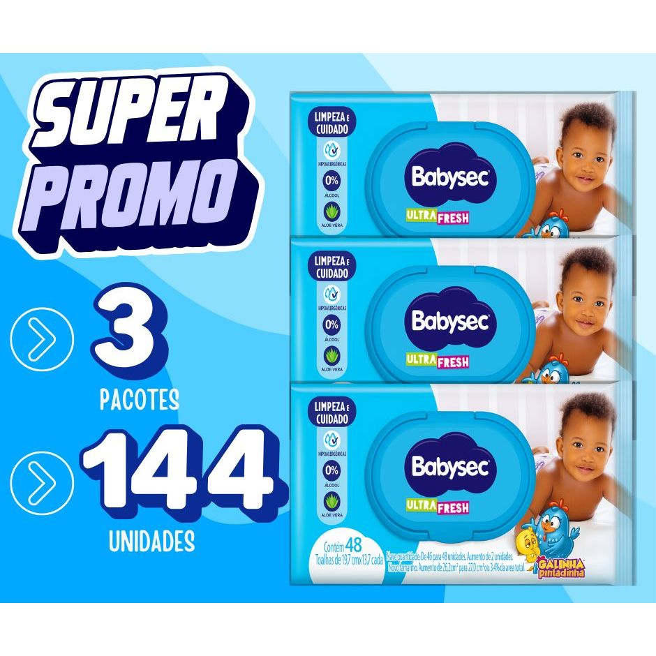 Kit lenço Umedecido BabySec Ultra Fresh 144 Unida