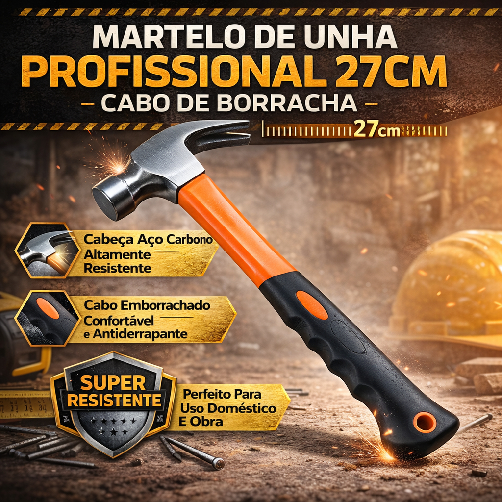 Martelo De Unha Com Cabo De Borracha 27cm Profissi