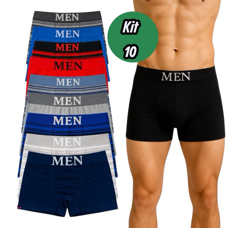 Kit 10 Cueca Boxer Masculino Adulto Confortável M