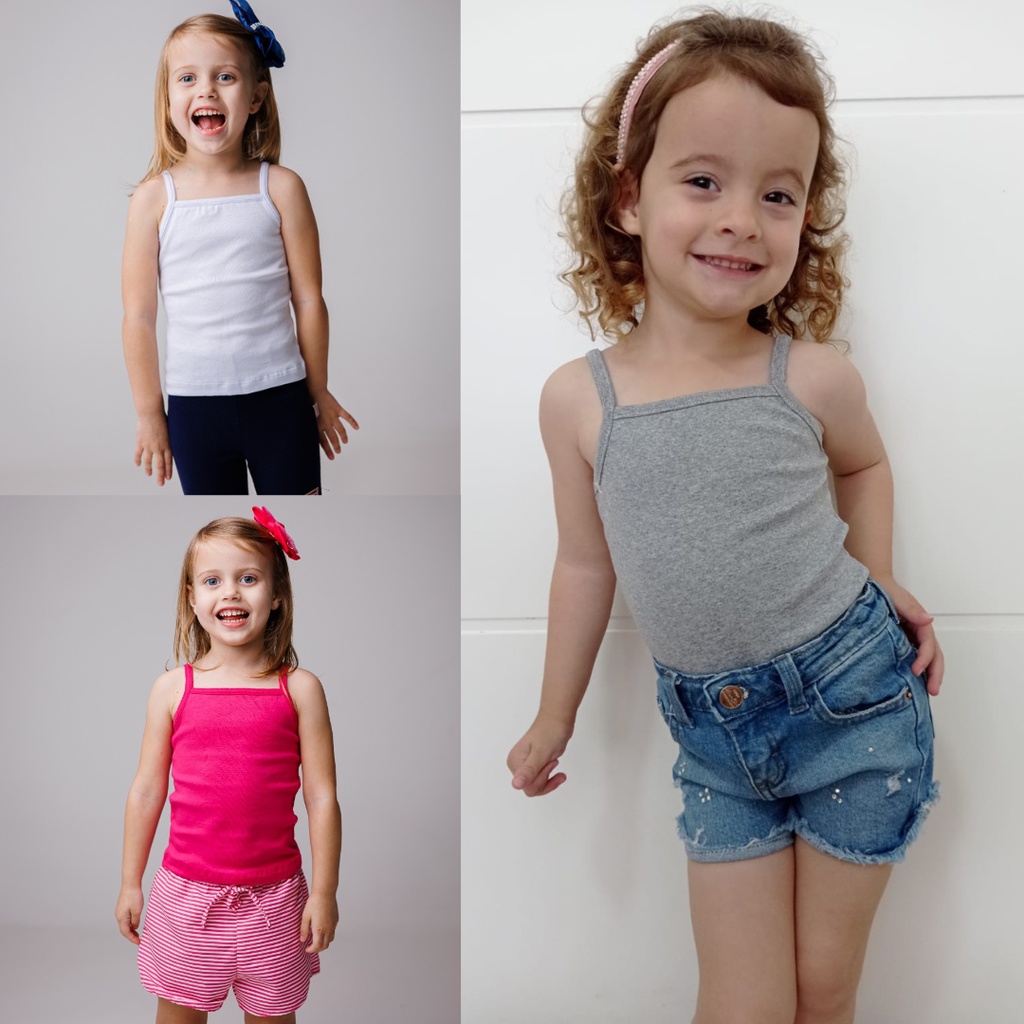 Kit com 3 Blusas de Alcinha Infantil Para Menina  