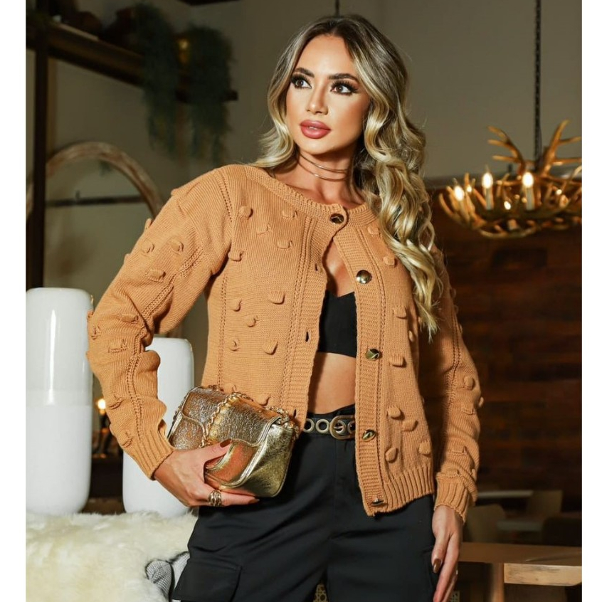 Casaco Jaqueta Feminina Cardigan de Inverno em Tri