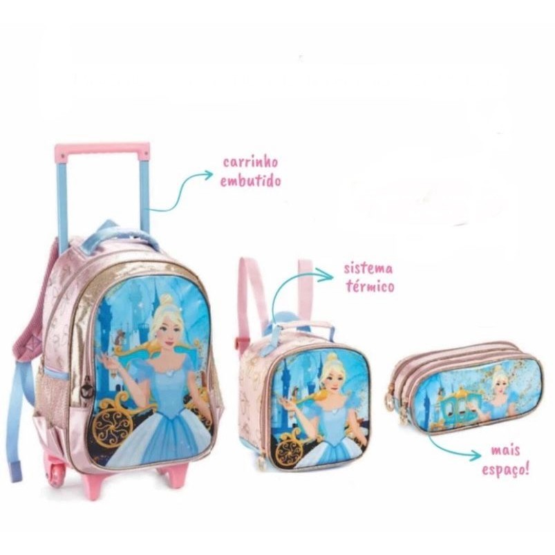 Kit Mochila de Rodinhas + Lancheira e Estojo ̵