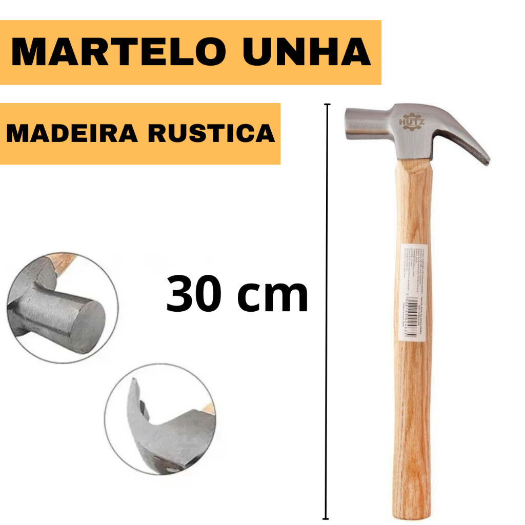 Martelo de Carpinteiro Unha Cabo de Madeira 30cm M