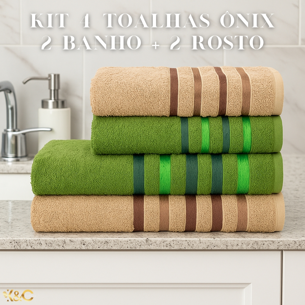 KIT 4 Toalhas Onix – (2 Banho + 2 Rosto) 100