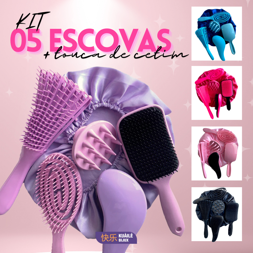 Kit 05 Escova Flex com Raquete Fashion Escova Mág