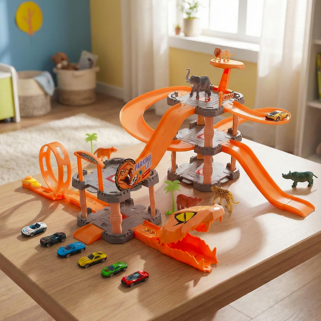 Brinquedo Pista Serpente Com Garagem 6 Carrinhos E