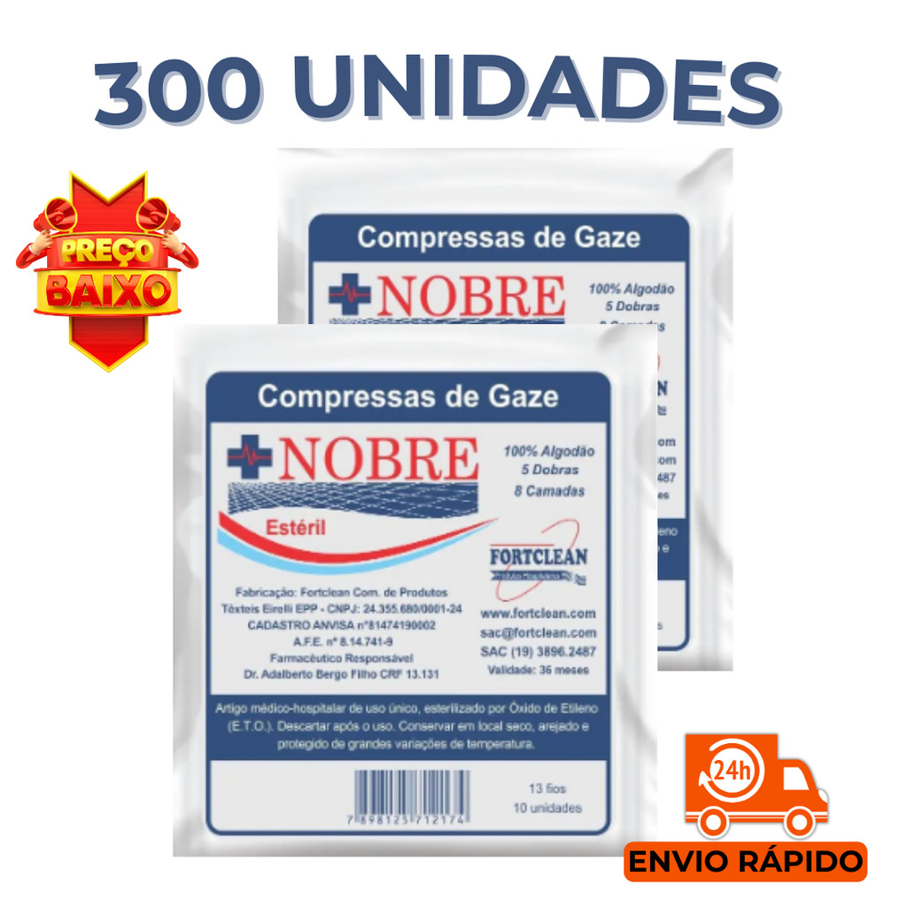 Compressa de Gaze 300 Unidades Nobre Gaze Estéril