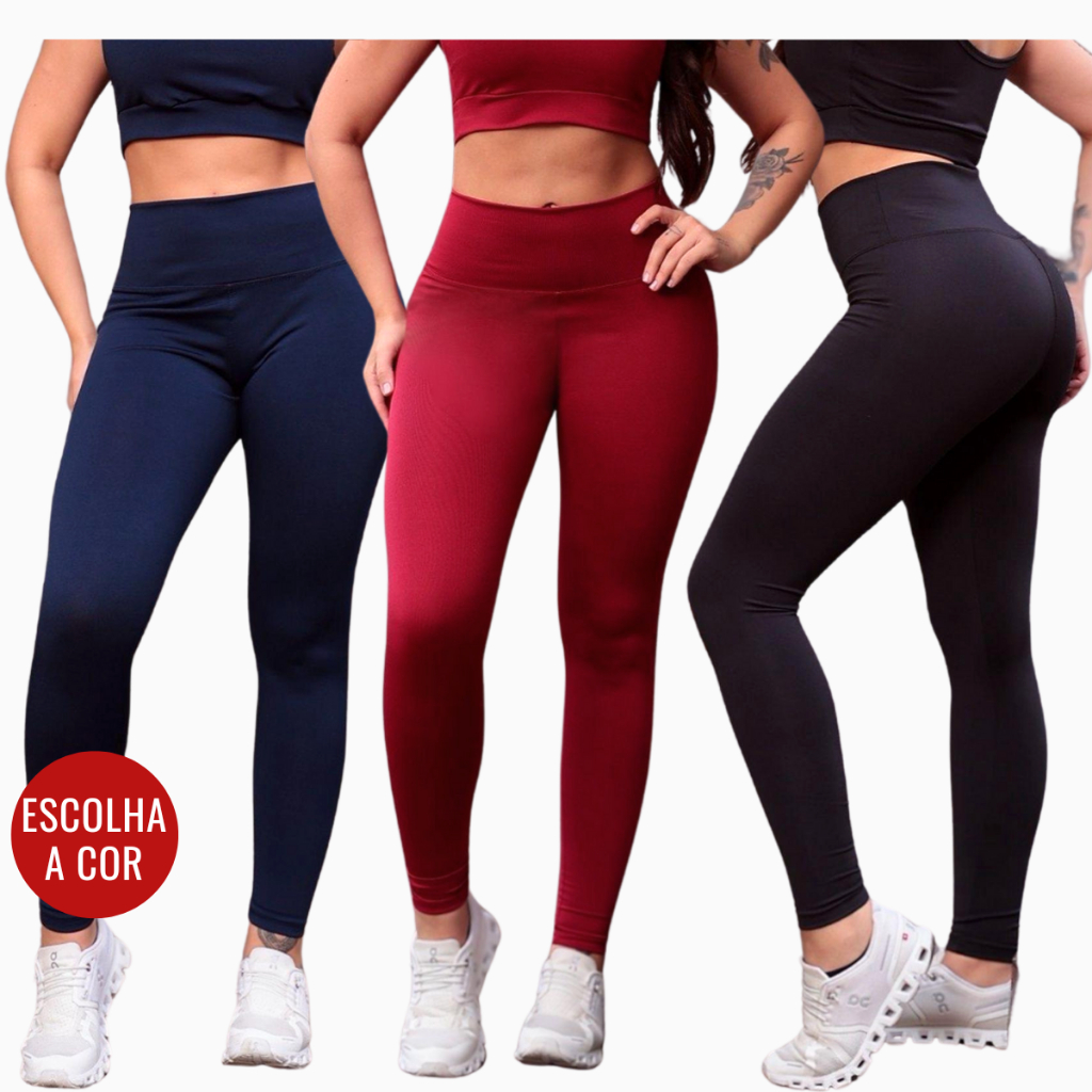 Kit 3 Calças Legging Feminina Suplex Cintura Alta