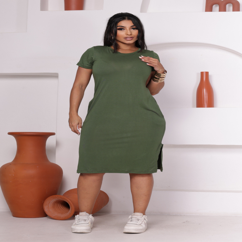 Vestido Feminino Midi BOLSO Casual  Ideal para o T