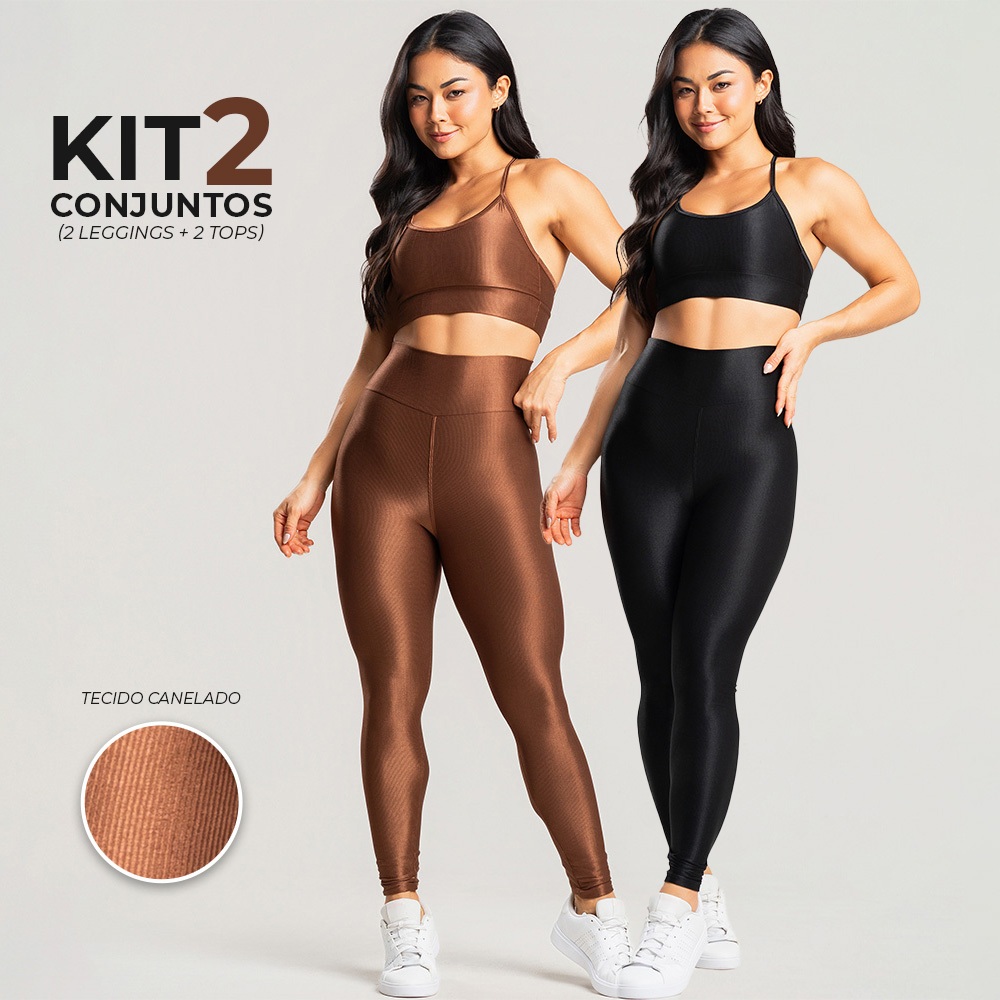 Kit 2 conjuntos fitness feminino  2 tops e 2 calç