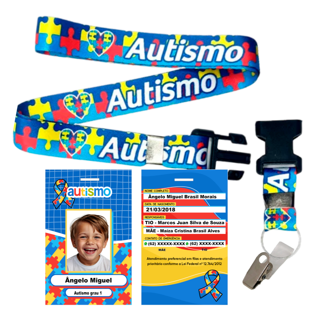 1 Unid Crachá Autista + Cordão Premium Tudo Pers