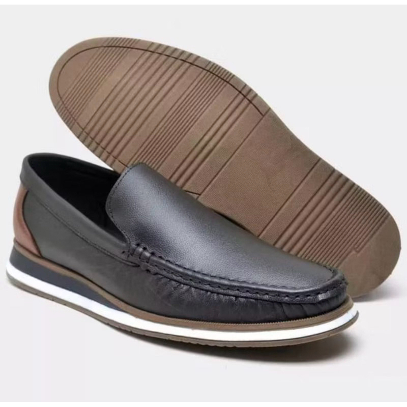 Mocassim Masculino Em Couro legítimo Preto e Caf�