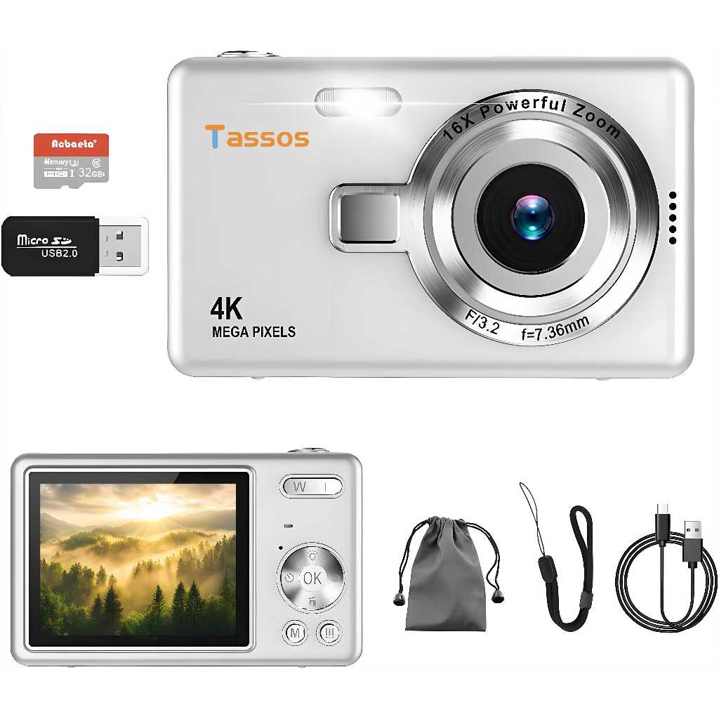 TASSOS Mini Câmera Digital 4K HD-1080p 16X Zoom C