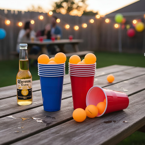 Jogo Beer Pong 12 Copos 400ml 12 Bolinhas Churrasc