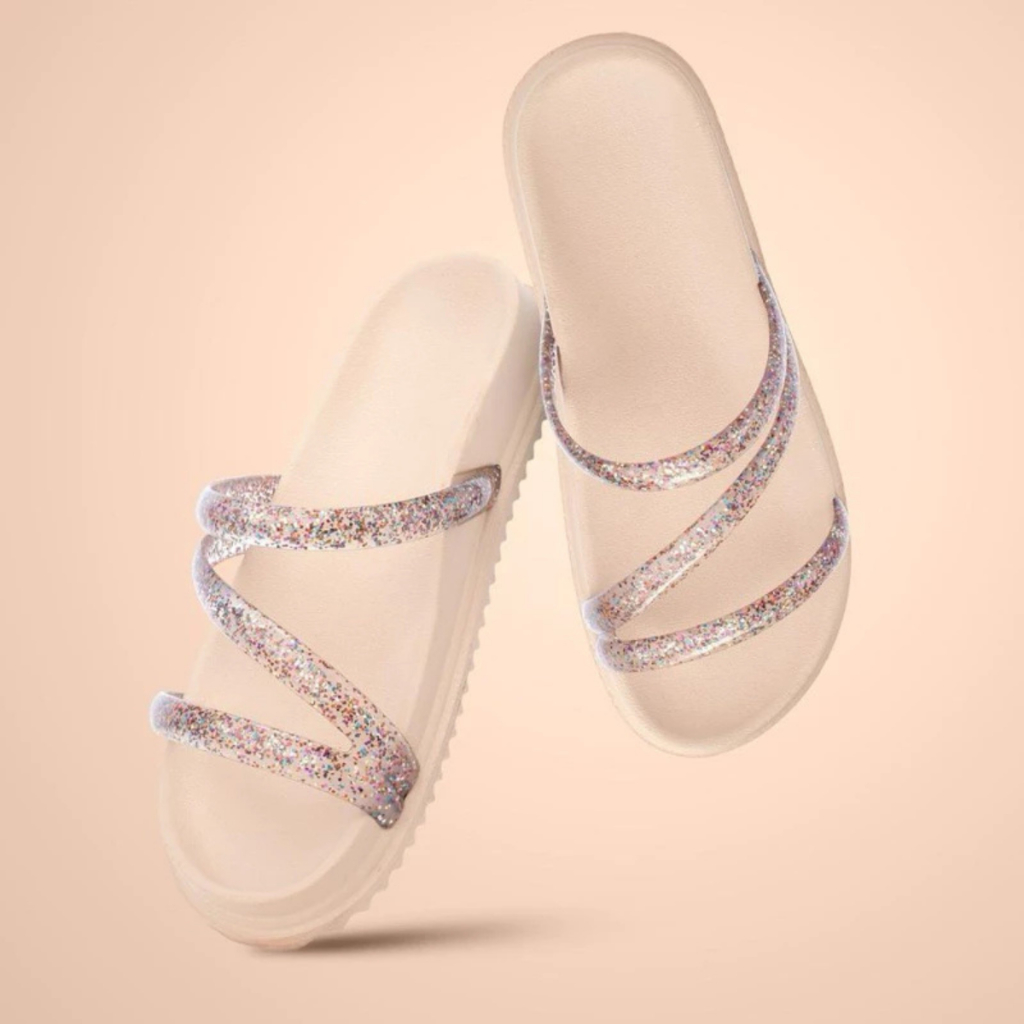 Sandália Papete Feminina Birken Tiras Em Glitter