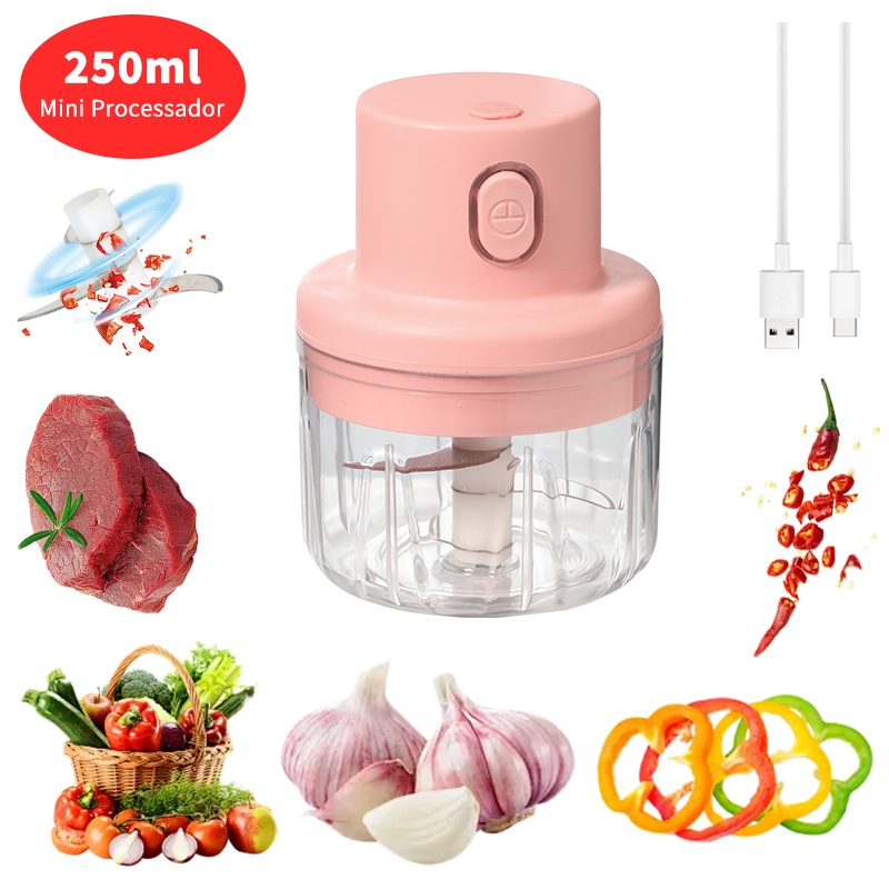 mini picador alimentos elétrico 3 lâminas 250ml 