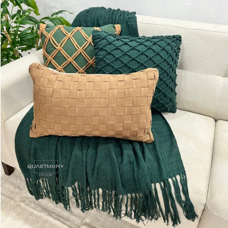 Kit Capa Almofada Cordão Verde Musgo Caramelo Mac