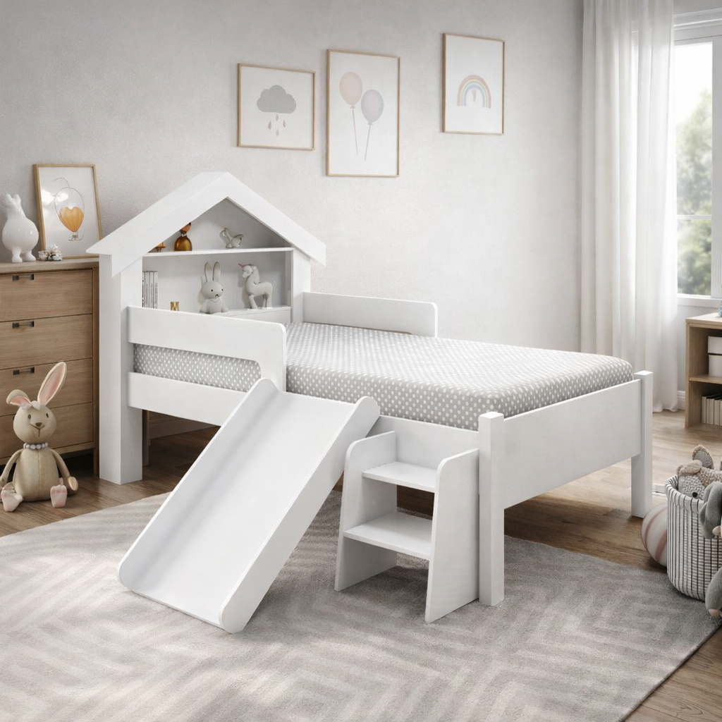 Cama Infantil Casinha com Escorregador e Escada Br