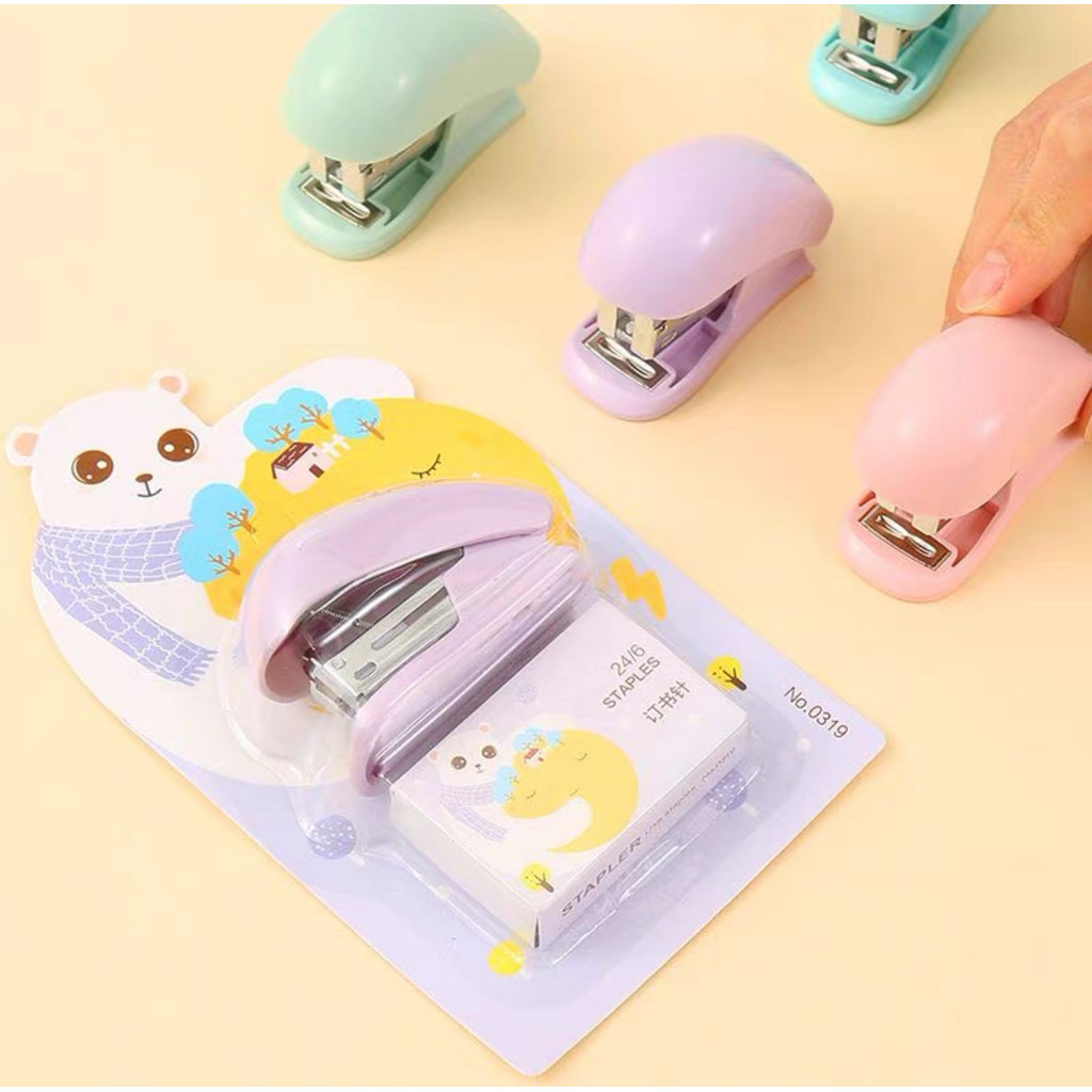 Grampeador Escolar Infantil Pequeno + Caixinha Gra