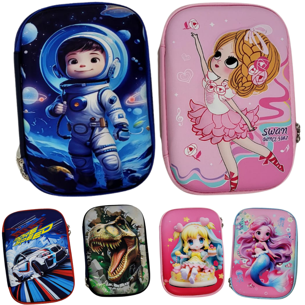 Estojo 3D Infantil Grande Escolar Menino e Menina 