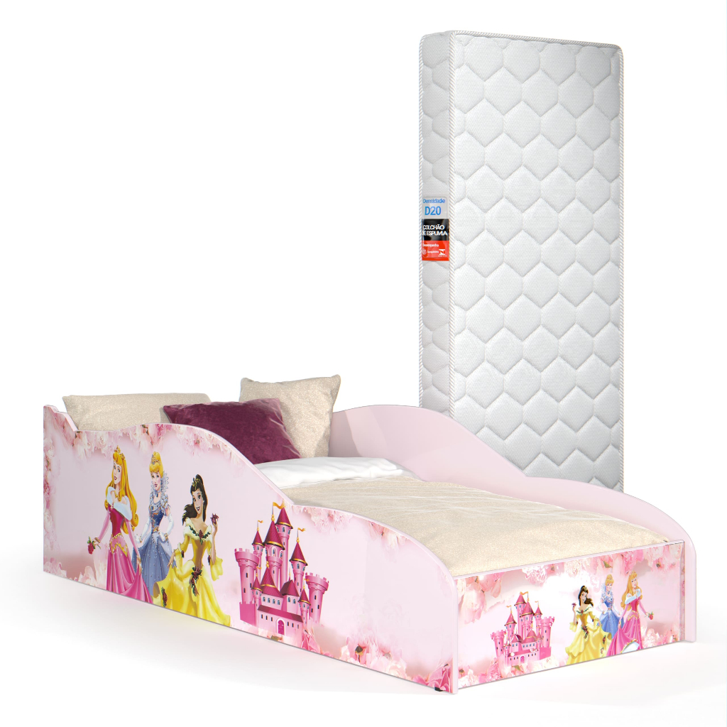 Cama Infantil Princesa MDF Rosa com Colchão  Quar