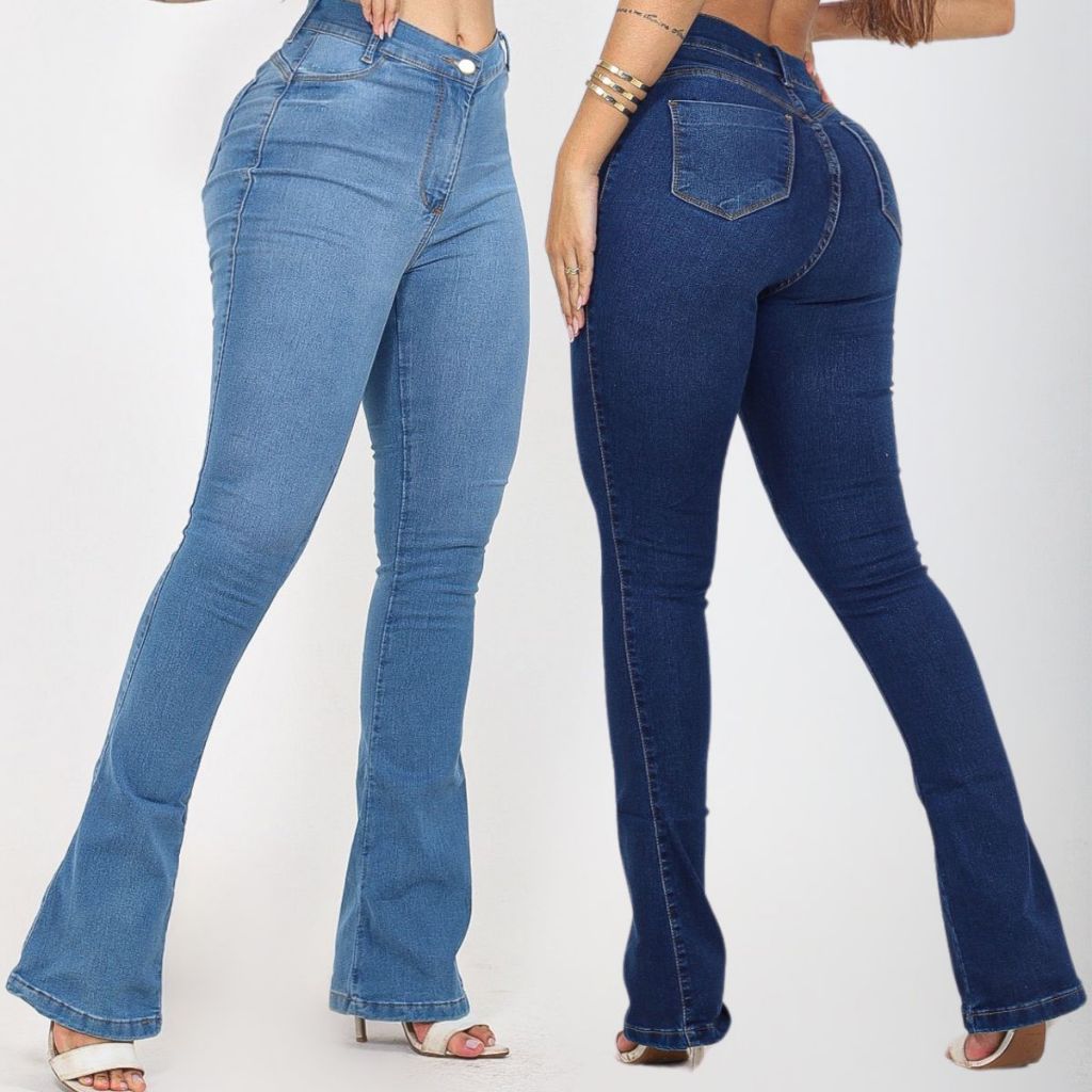Kit 2 Calças Jeans Feminina Flare Com Elastano Je