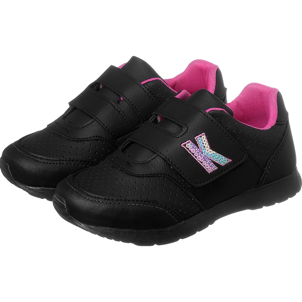 Tênis Infantil Menina Bordado Preto Pink Escolar 